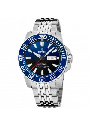 Montre festina f20661/1 bleu, bracelet d’ acier inoxydable, homme