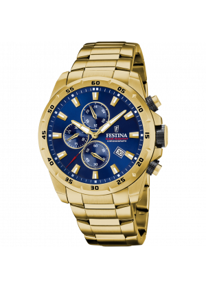 Montre festina timeless chronograph f20541/2 bleu, bracelet en acier, homme