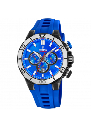 Montre festina chrono sport f20450/7 bleu, bracelet caoutchouc, homme