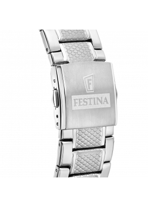 Montre festina timeless chronograph f20668/1 blanc, bracelet d’ acier inoxydable, homme