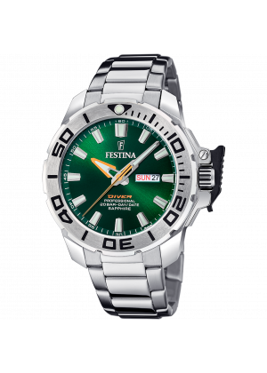 Montre festina f20665/2 vert, bracelet d’ acier inoxydable, homme