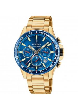 Montre festina f20634/3 bleu, bracelet acier inoxydable, homme