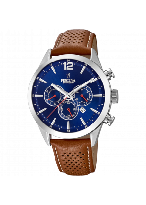 Montre festina f20542/3 bleu, bracelet cuir, homme