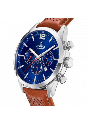 Montre festina f20542/3 bleu, bracelet cuir, homme