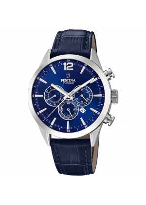 Montre festina f20542/2 bleu, bracelet cuir, homme