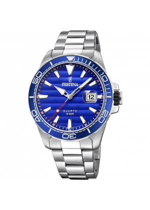 Montre festina prestige f20360/1 bleu, bracelet en acier, homme