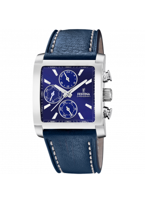 Montre festina timeless chronograph f20424/2 bleu, bracelet cuir, homme