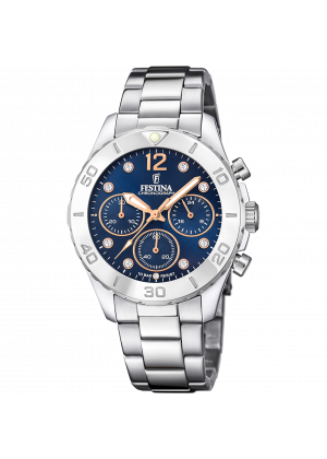 Montre festina f20603/3 bleu, bracelet acier inoxydable, femme