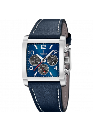 Montre festina f20653/1 bleu, bracelet cuir, homme