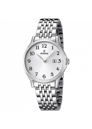 Montre festina classics f16748/1 blanc, bracelet en acier, femme