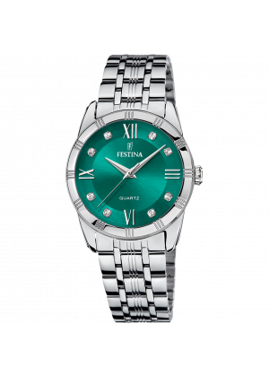 Montre festina f16940/f vert, bracelet en acier inoxydable 316l, femme