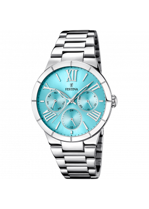 Montre festina f16716/4 bleu, bracelet en acier inoxydable 316l, femme