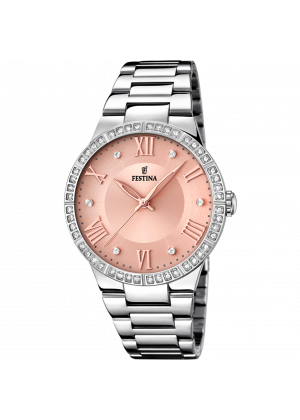 Montre festina f16719/3 rose, bracelet acier inoxydable, femme