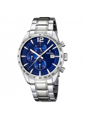 Montre festina f16759/3 bleu, bracelet acier inoxydable, homme