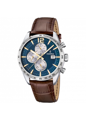 Montre festina f16760/7 bleu, bracelet cuir, homme