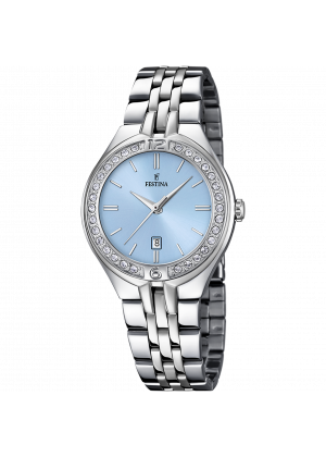 Montre festina mademoiselle f16867/4 bleu, bracelet d’ acier inoxydable, femme