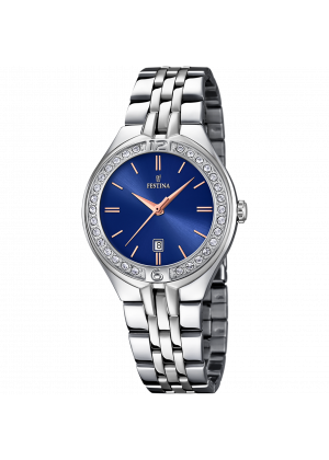 Montre festina mademoiselle f16867/5 bleu, bracelet d’ acier inoxydable, femme