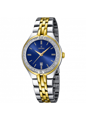 Montre festina mademoiselle f16868/3 bleu, bracelet d’ acier inoxydable, femme