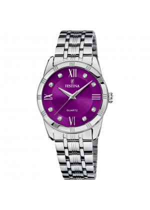 Montre festina f16940/g violet, bracelet en acier inoxydable 316l, femme