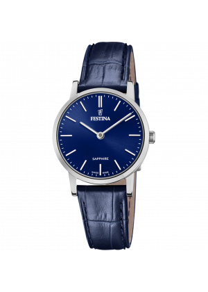 Montre festina swiss made f20013/3 bleu, bracelet cuir, femme