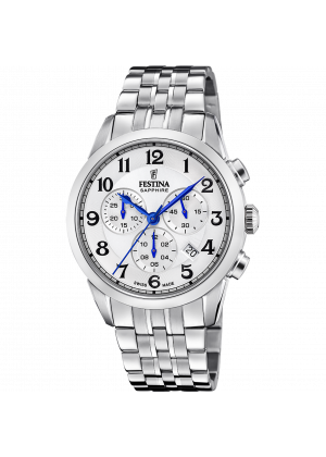 Montre festina swiss made f20040/1 blanc, bracelet d’ acier inoxydable, homme