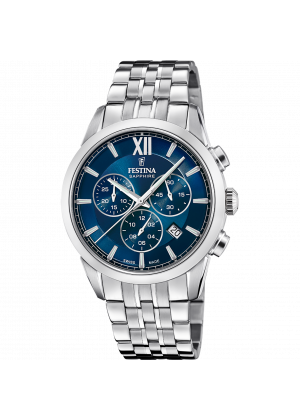 Montre festina swiss made f20040/2 bleu, bracelet d’ acier inoxydable, homme