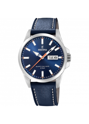 Montre festina classics f20358/3 bleu, bracelet cuir, homme