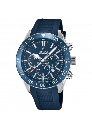 Montre festina ceramic f20515/1 bleu, bracelet caoutchouc, homme