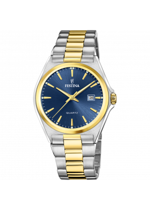 Montre festina acier classique f20554/4 bleu, bracelet en acier, homme