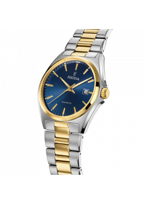 Montre festina acier classique f20554/4 bleu, bracelet en acier, homme