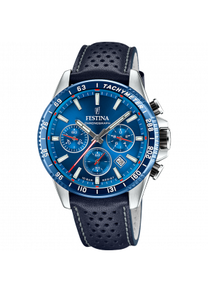 Montre festina f20561/3 bleu, bracelet cuir, homme