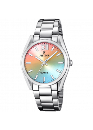 Montre festina f20622/h multicolore, bracelet d’ acier inoxydable, femme