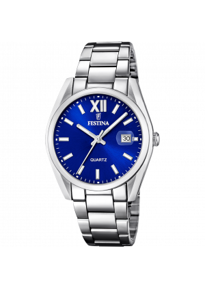 Montre festina acier classique f20683/4 bleu, bracelet d’ acier inoxydable, homme