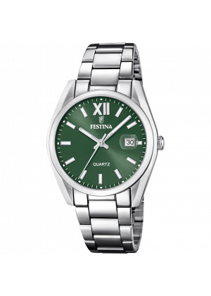 Montre festina acier classique f20683/5 vert, bracelet d’ acier inoxydable, homme