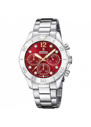 Montre festina f20603/2 bordeaux, bracelet acier inoxydable, femme