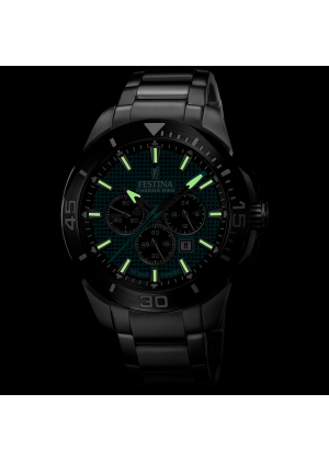 Montre festina chrono bike f20641/3 vert, bracelet en acier inoxydable 316l, homme