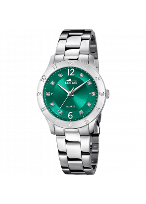 Montre lotus 18569/c vert, bracelet en acier, femme