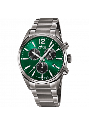 Montre lotus chrono 18682/4 vert, bracelet en acier inoxydable 316l, homme